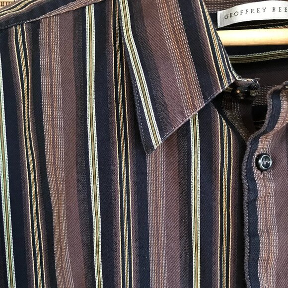 Geoffrey Beene Striped Button-Down Shirt, Woven Navy Brown Gold, Men’s Size XXL - Picture 4 of 10